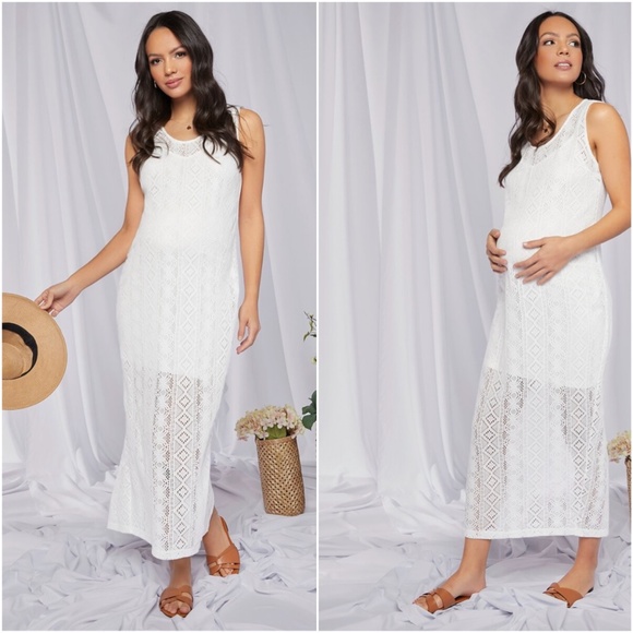 Dresses & Skirts - MATERNITY white lace crochet boho maxi dress
